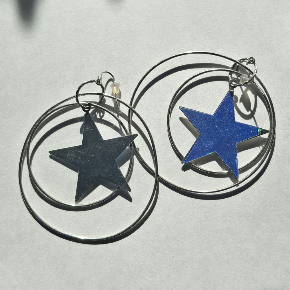 Silver Star Hoop Earrings